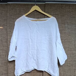 White Linen Women's Kimoni Sleeve Top